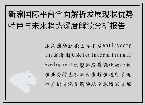 新濠国际平台全面解析发展现状优势特色与未来趋势深度解读分析报告